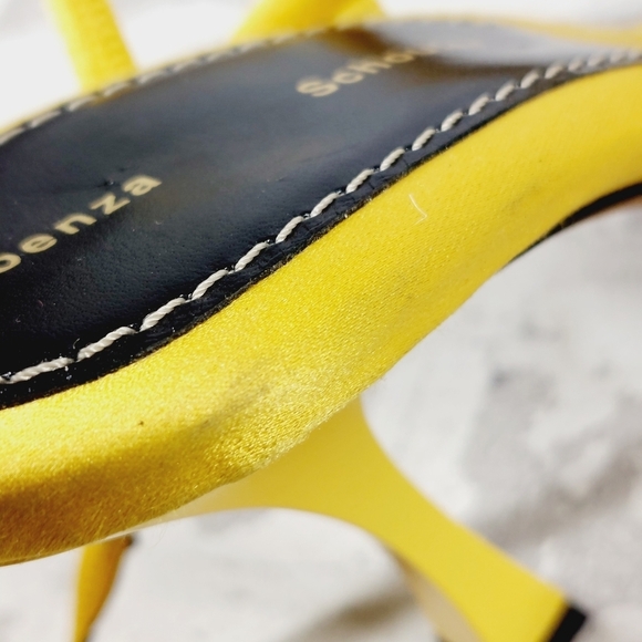 New Proenza Schouler Women Yellow Strappy Square Toe Satin Sandal H715 - Picture 12 of 13